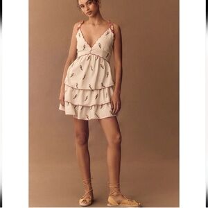 FARM Rio Cream Layered Mini Dress with Pink Accents